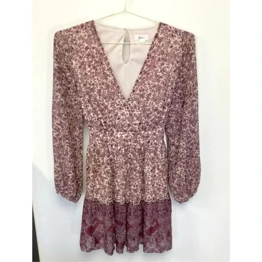 Japna Womens‎ Small Floral Print Boho Mini Dress Pink Lagenlook Tie Back Lined